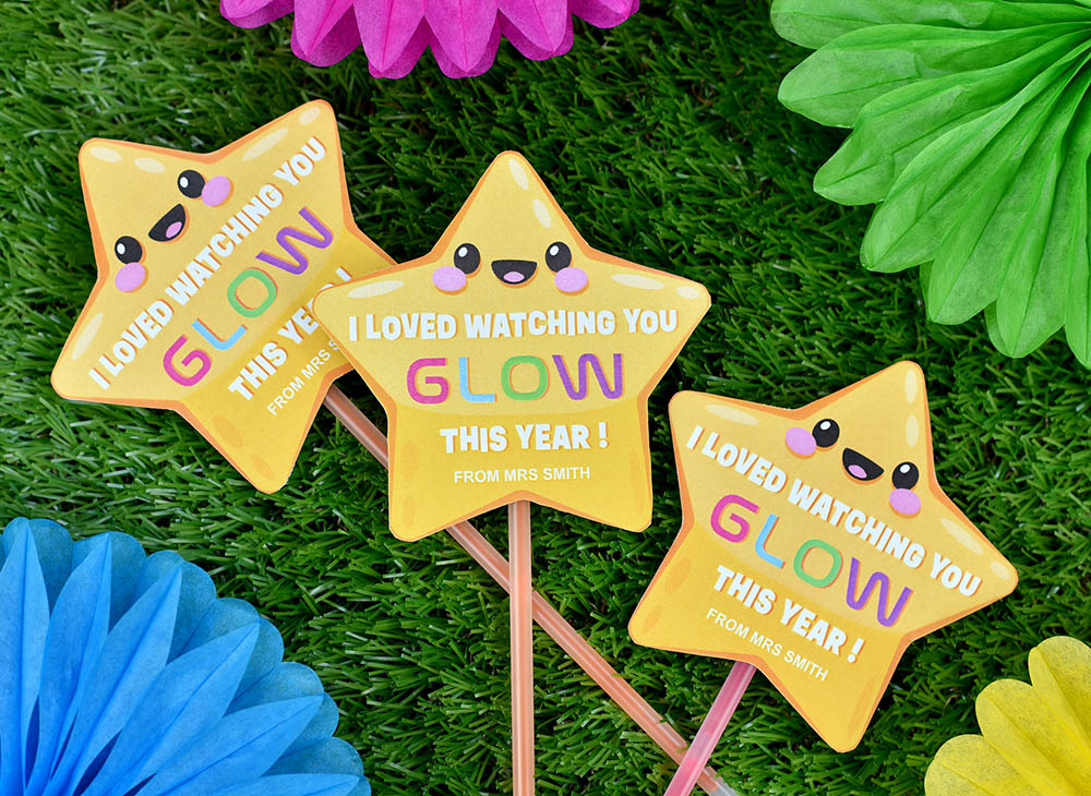 cute end of term gift idea - star tags for glow sticks